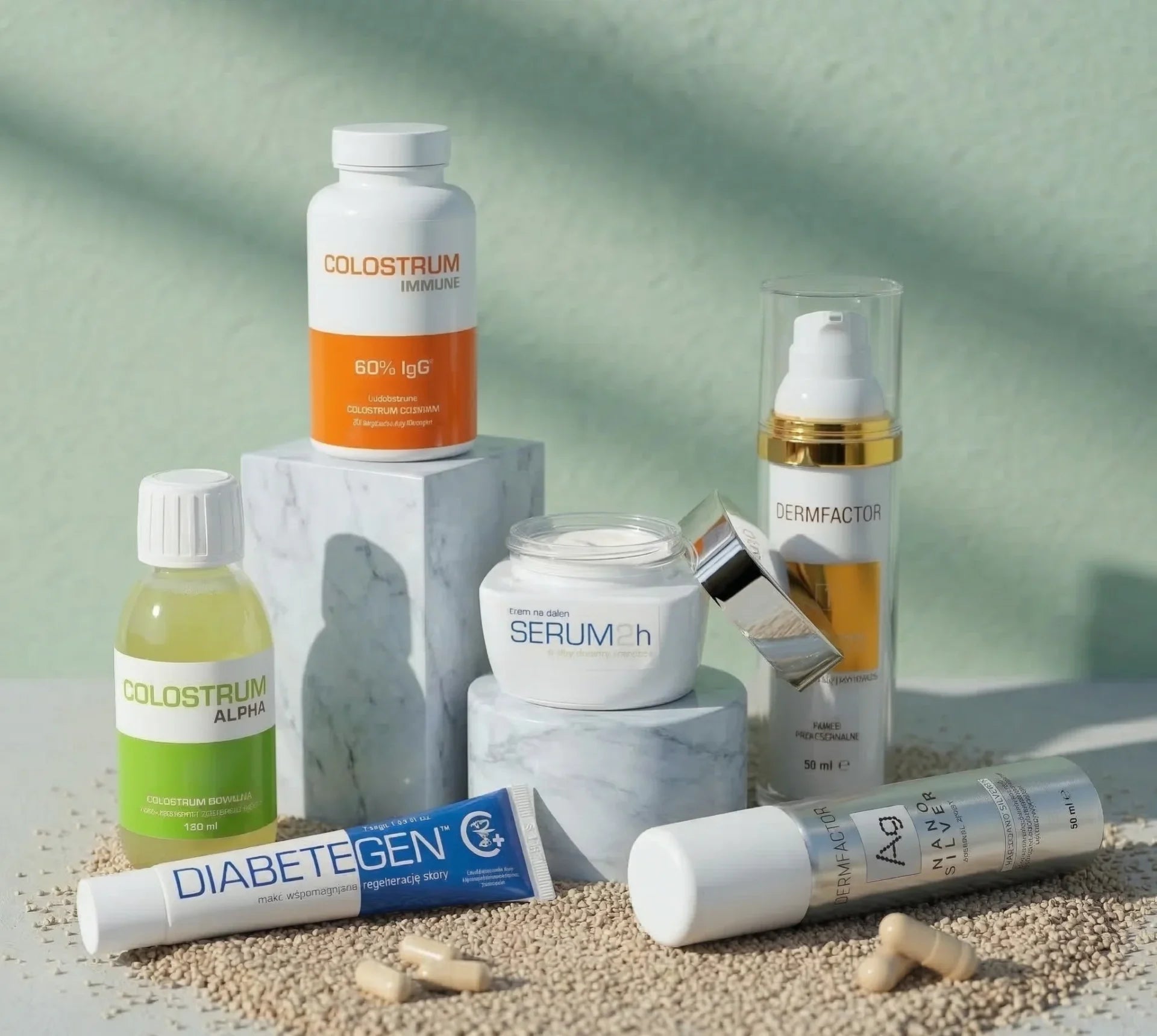 Produkty Genoscope Colostrum — Colostrum Immune, Serum2h, Diabetegen, Dermfactor